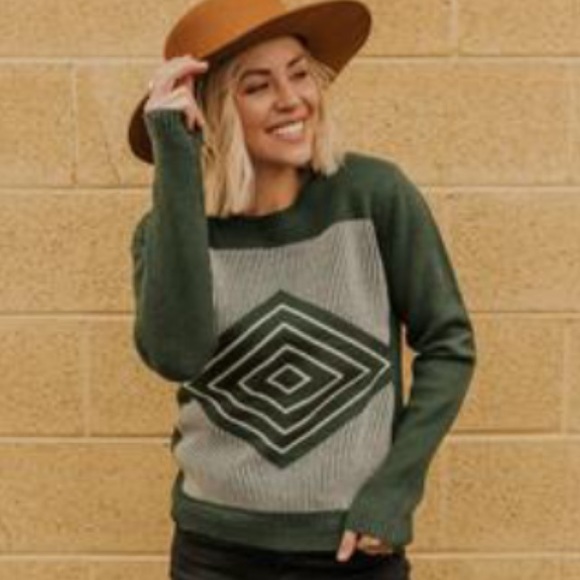 ISO Roolee Geometric Pattern Green Sweater - Picture 1 of 1